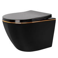 WC Schüssel Randlos Rea Carlo Mini Rimless Duroplast Flat Black Gold Edge - Schwarz, Keramik (37/33/49cm) - REA