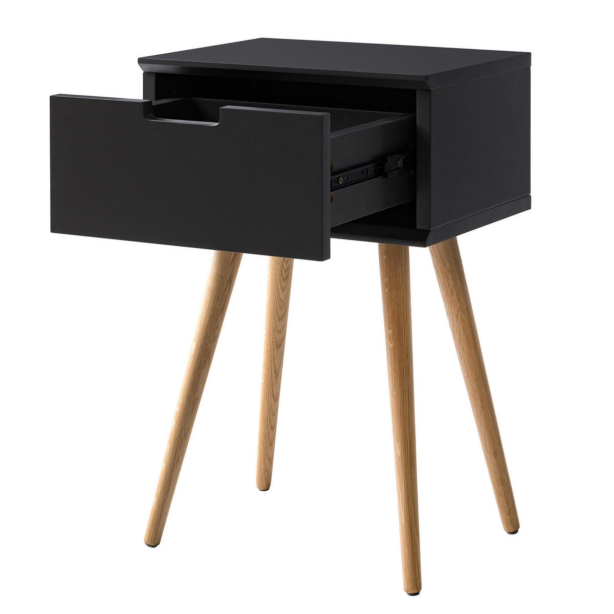 NACHTTISCH - Eiche teilmassiv - Dunkelgrau, Eichenholz/Holz (40/61/30cm) - home24