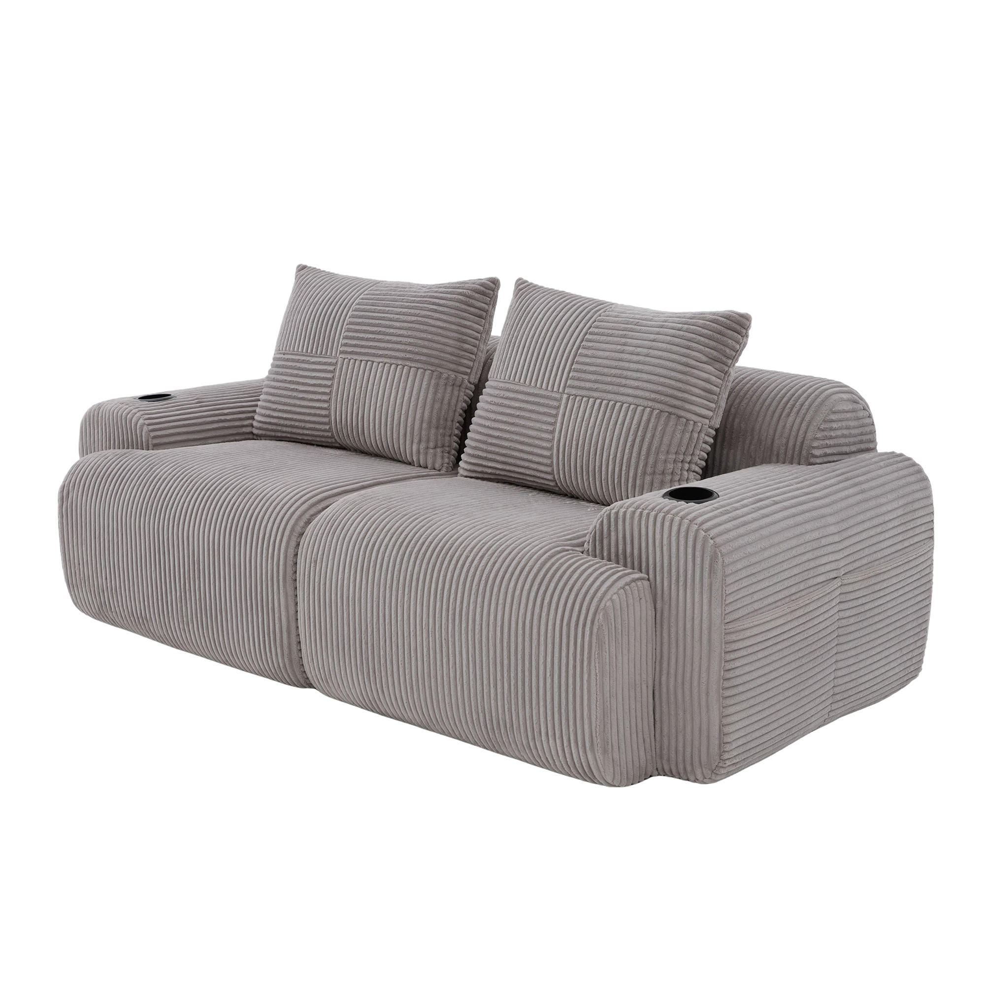 2-SITZER Sofa Cordstoff mit Getränkehalter und Seitentasche 200/99/80 cm Hellgrau - Hellgrau, Textil (99/80/200cm) - Redom