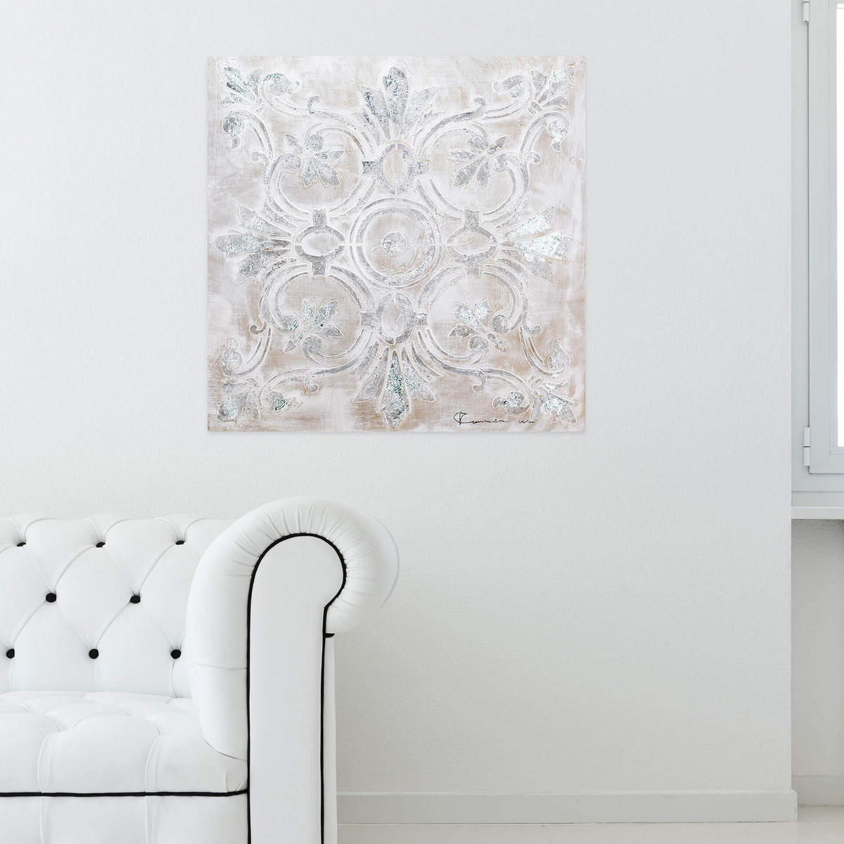 RUČNE MAĽOVANÝ AKRYLOVÝ OBRAZ 80/80 cm, sivý, abstraktný geometrický motív - sivá, drevo/textil (80/80cm) - KUNSTLOFT
