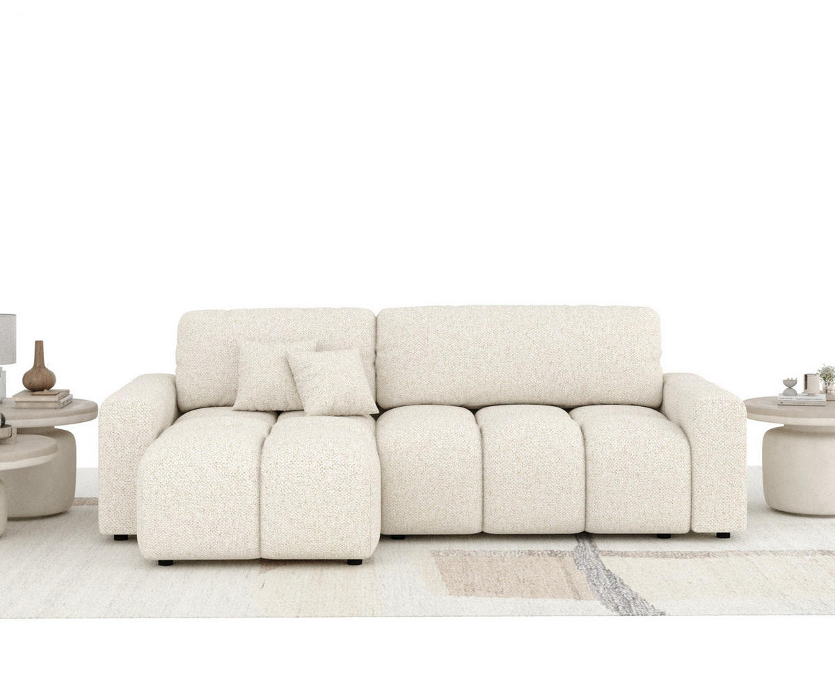 ECKSOFA MIT SCHLAFFUNKTION Ucci Creme Plüschstoff - Creme/Schwarz, Holz/Holzwerkstoff (233/142cm) - Maison de Reve