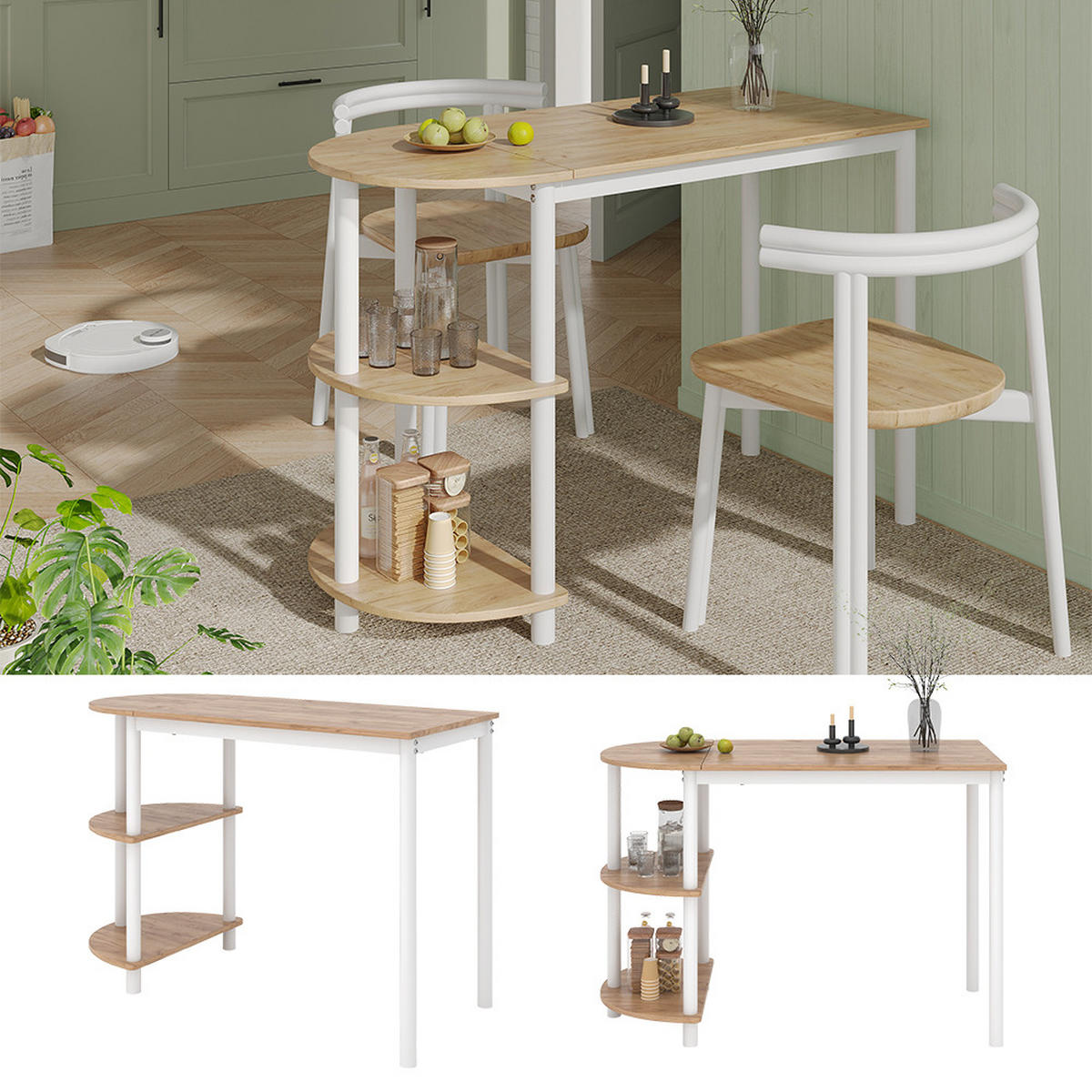KÜCHENTISCH Freetown Goldkraft Eiche/Weiß 110 x 50 cm mit offene Ablagen - Eichefarben/Weiß, Holzwerkstoff (50/110/75.5cm) - Vicco