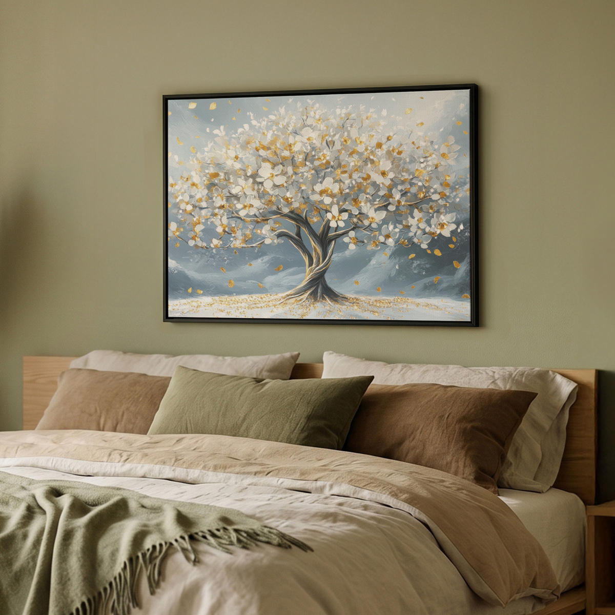 LEINWAND Bilder mit Rahmen - Baum - Winter - Baum des Lebens - Modern - Gold - 80x60 - Goldfarben, Textil (80/60cm) - MuchoWow
