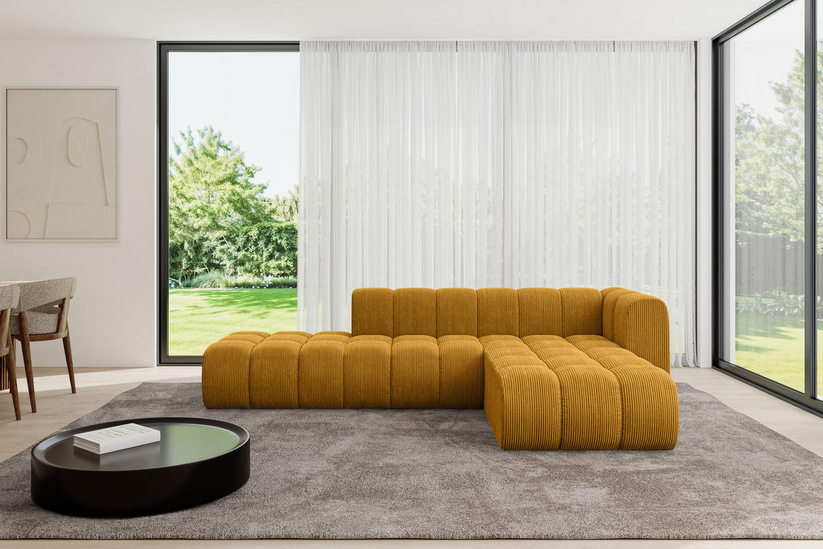 ECKSOFA modulares Sofa Zuvon-L1 - 296x177x70 cm Senfgelb - Currygelb, Holzwerkstoff/Textil (296/177cm) - ALTDECOR