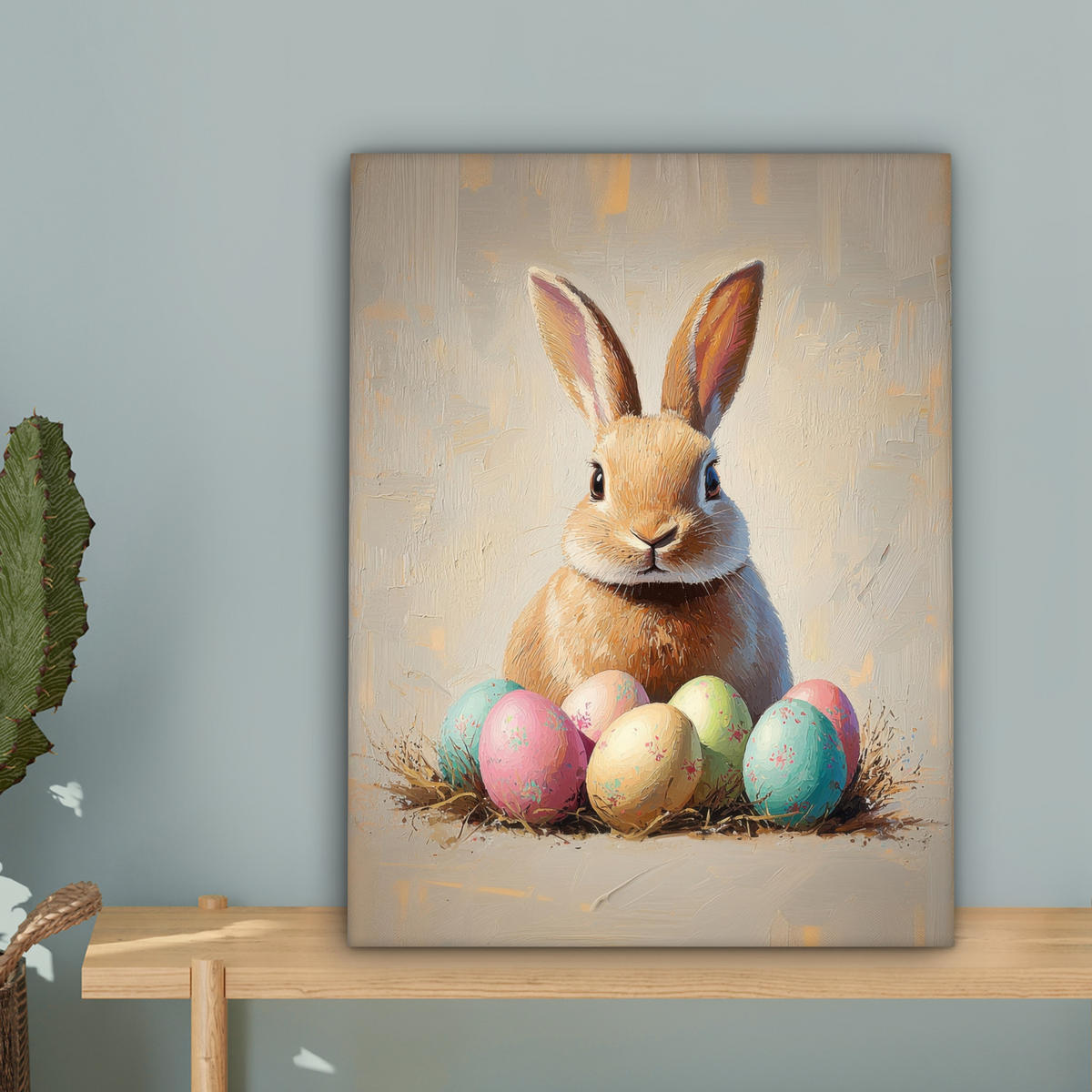 LEINWANDBILD Osterhase - Pastell - Eier Room Decor 30x40 cm - Beige, Textil (30/40cm) - MuchoWow
