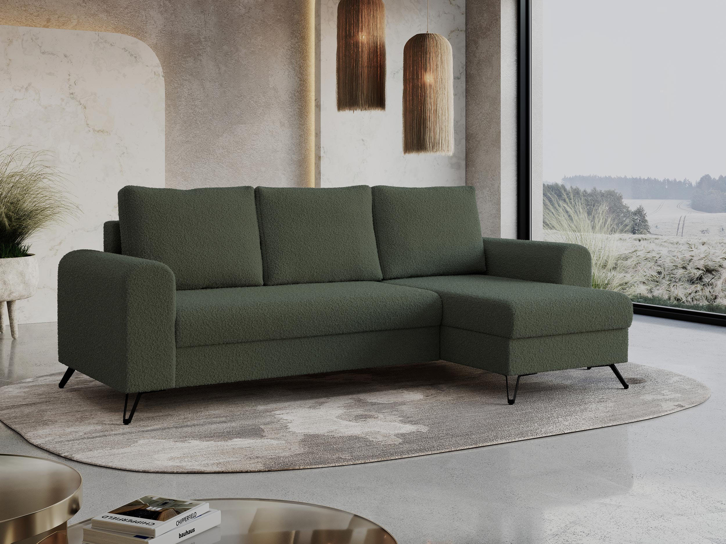 ECKSOFA Hugo Boucle Grün - Schwarz/Grün, Textil/Metall (242/140cm) - MKS