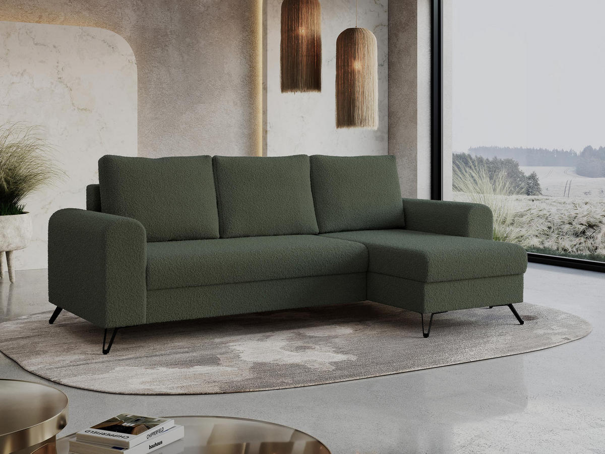 ECKSOFA Hugo Boucle Grün - Schwarz/Grün, Textil/Metall (242/140cm) - MKS