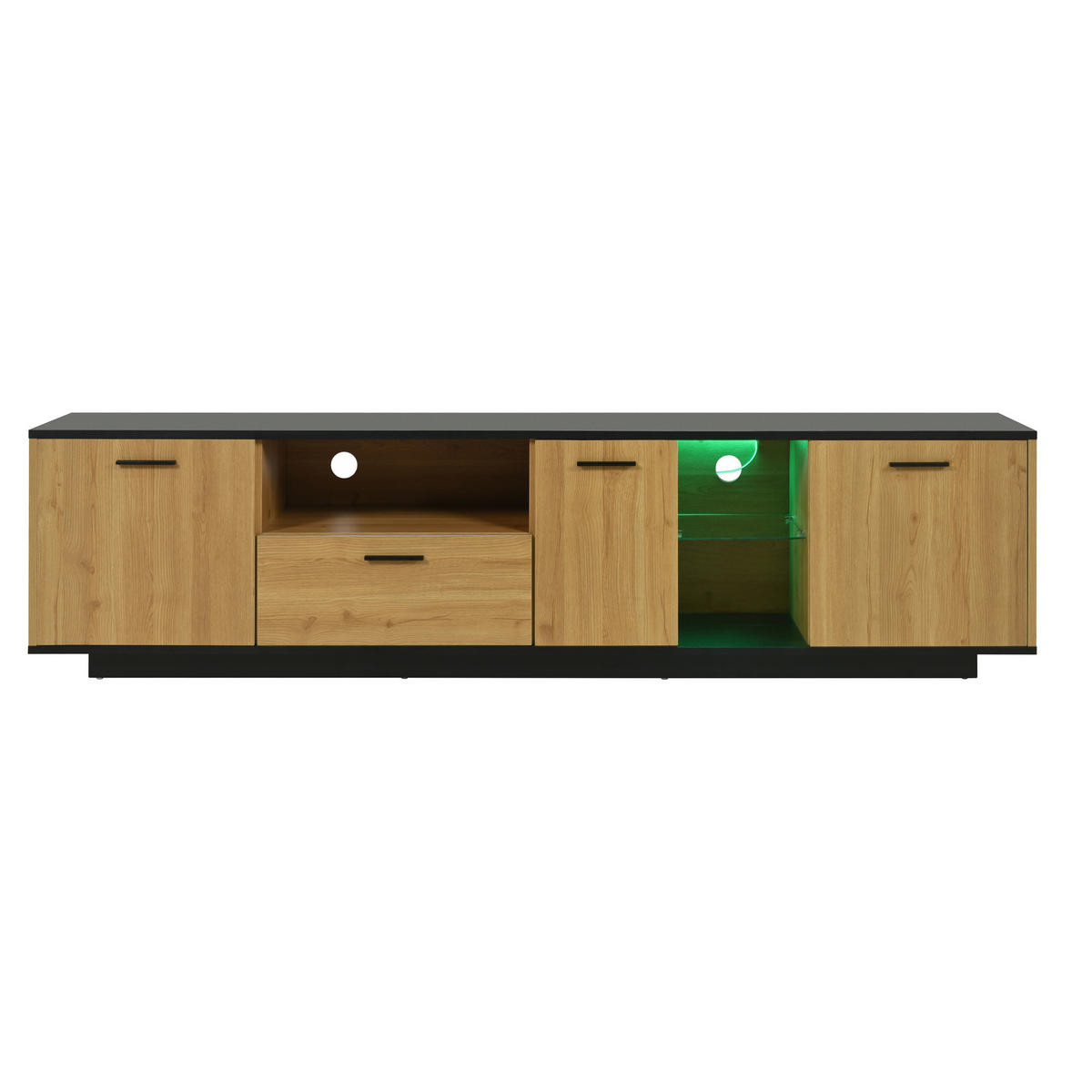 TV stolek 180/37/45 cm černá a dekor dřeva z MDF s LED osvětlením - černá, kompozitní dřevo (180/45/37cm) - OKWISH