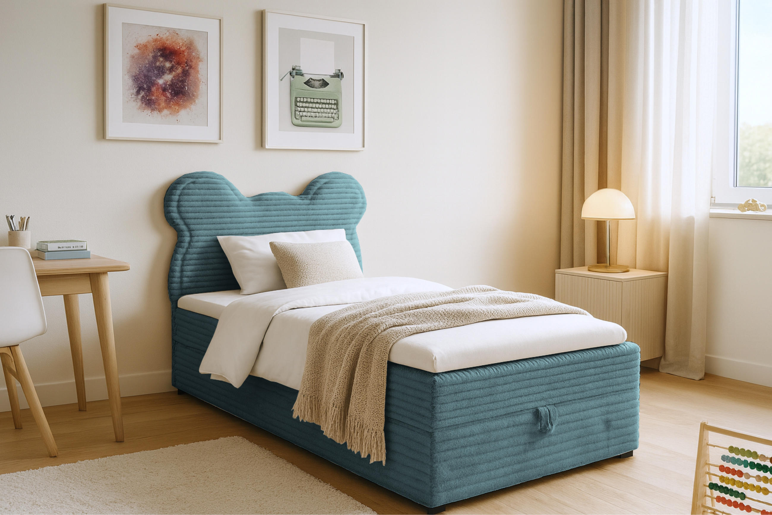 BOXBETT TEDDY 100/200 Cord-Samt Blau H4 - Blau, Holz/Holzwerkstoff (100/200cm) - Deine Möbel 24