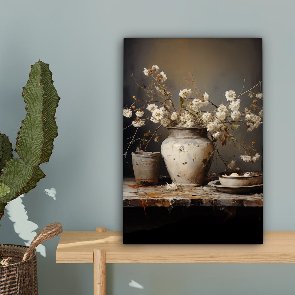 LEINWANDBILD Stilleben - Blumen - Blumenstrauß - Vase - Wein 20x30 cm - Schwarz, Textil (20/30cm) - MuchoWow