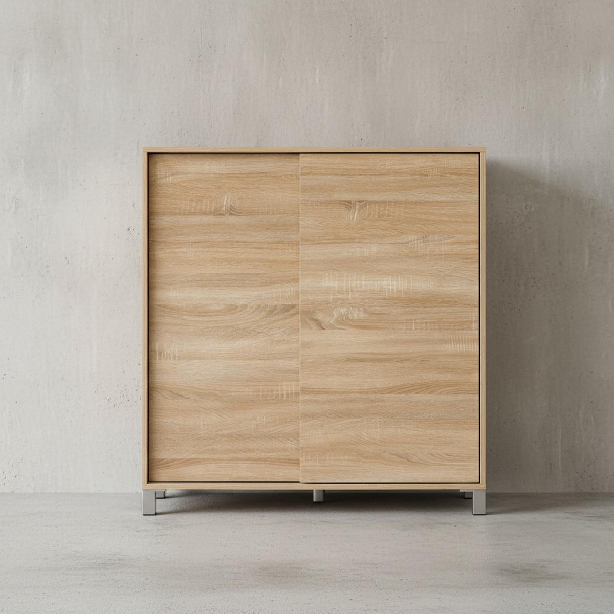 SCHUHSCHRANK Holz für 20 Paar Schuhe mit Schiebetüren, Beige 100x38x108 cm - Beige/Silberfarben, Holz/Kunststoff (100/108/38cm) - KADIMA DESIGN