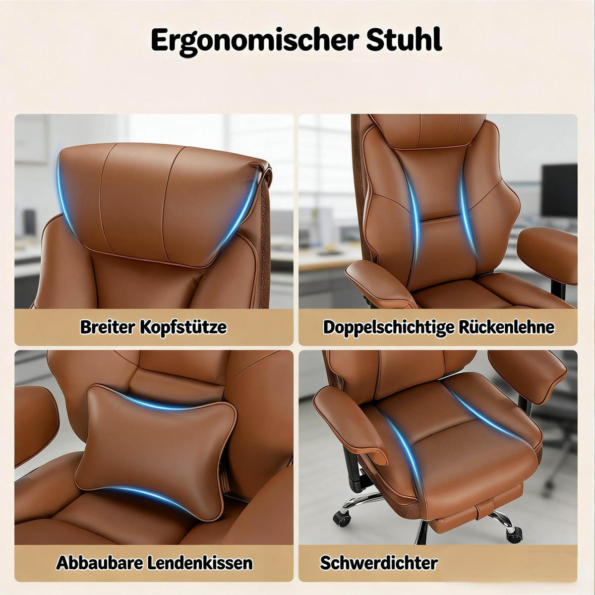 BÜROSTUHL in Braun 77x35,5x125,5 cm mit Fußstütze und verstellbarer Rückenlehne - Braun, Kunststoff (35.5/125.5/77cm) - IVMEU