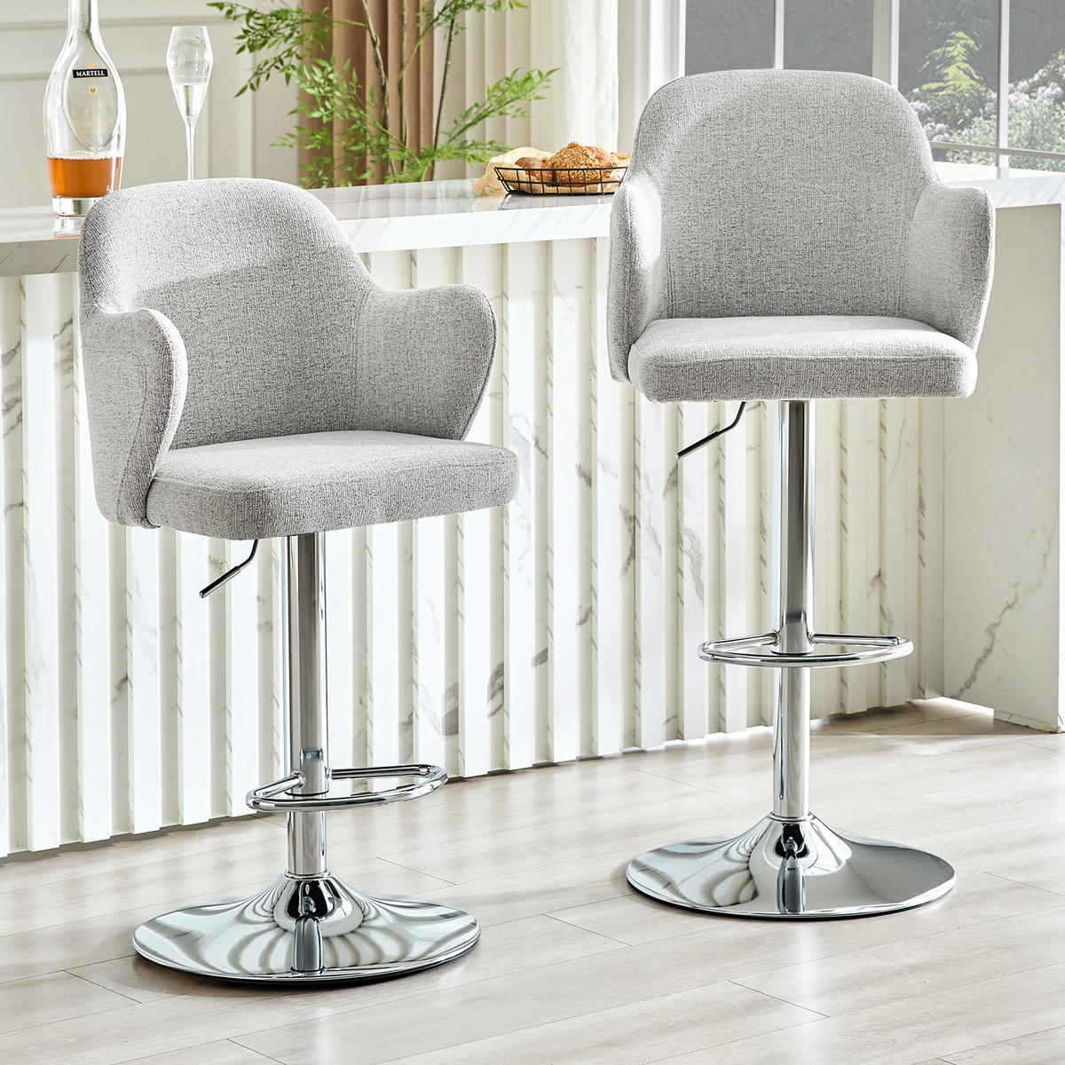BARHOCKER 2er-Set hellgrau höhenverstellbar und 360° drehbar - Hellgrau, Textil (37.6/118/45cm) - MIVRAY
