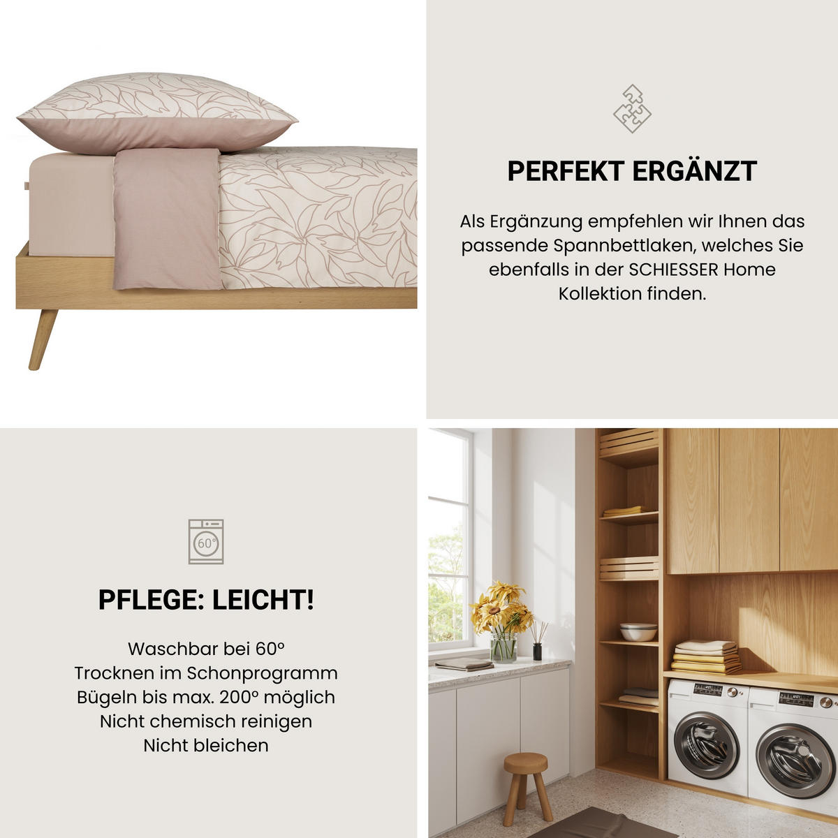 BETTWÄSCHESET Leaves - Renforcé - 2-teilig - 135 x 200 cm - Taupe - Taupe, Textil (135/200cm) - SCHIESSER