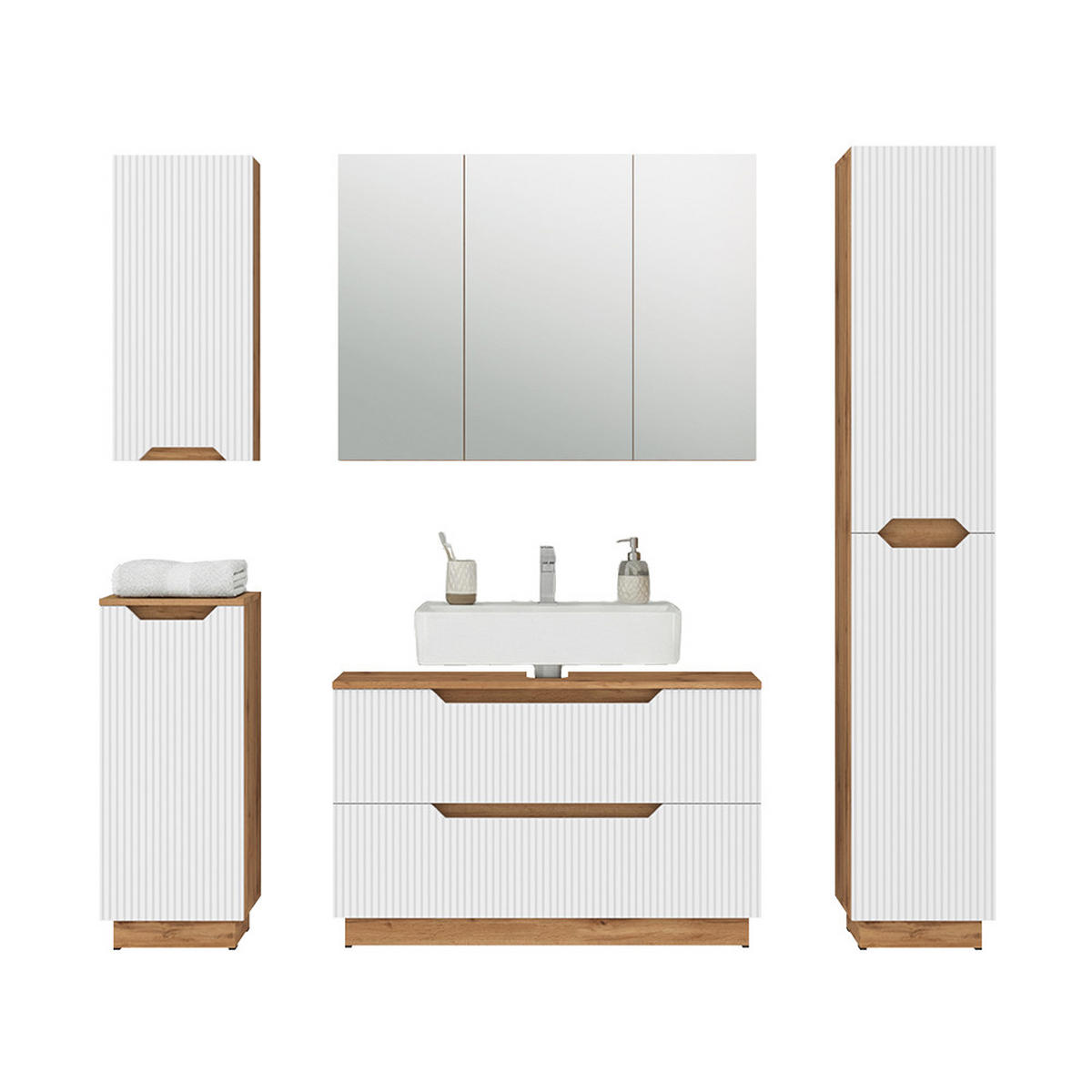 KOUPELNOVÝ NÁBYTEK Lotta Dub/bílý pruhovaný - bílá, kompozitní dřevo (99.4/62.5/32cm) - Vicco