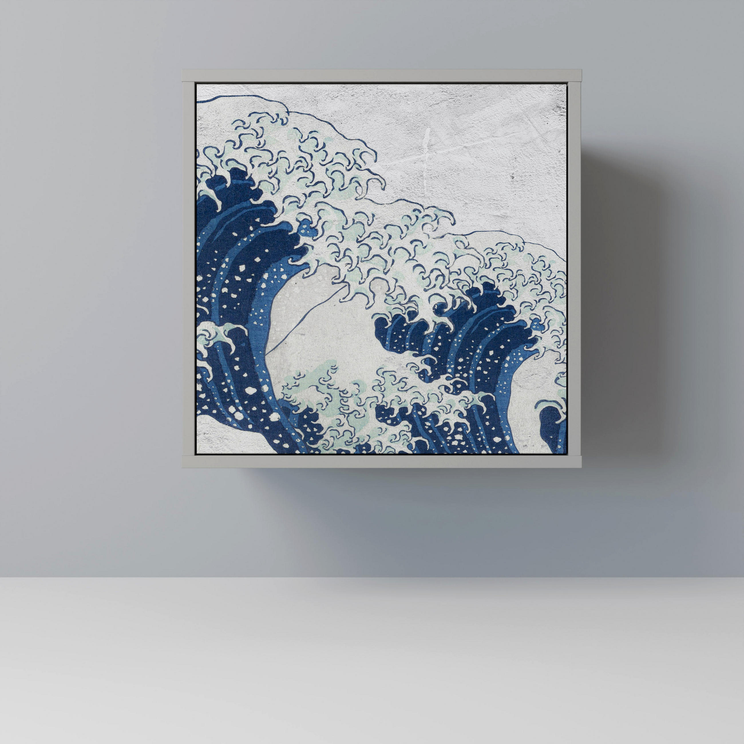 SIDEBOARD THE GREAT WAVE AT KANAGAWA, Grau, 57,5x42x57,5 cm, Ohne Füße - Multicolor/Grau, Holzwerkstoff (57.5/57.5/42cm) - SpaceRebels