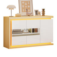 SIDEBOARD in Weiß Hochglanz-Wohnzimmerschrank mit verstellbarer Einlegeboden für Flur, Wohn-, Büros, B140/T40/TH84cm - Weiß/Naturfarben, Glas/Holzwerkstoff (140/84/40cm) - STILVORA
