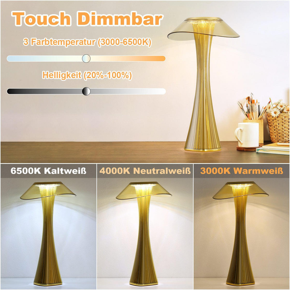 TISCHLEUCHTE SYTH 15.1/27.4/15.1 cm - Goldfarben, Kunststoff (15.1/15.1/27.4cm) - ZMH