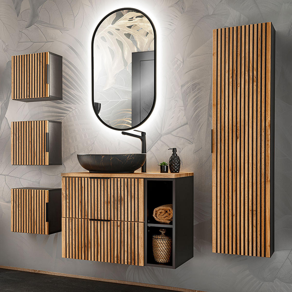 WASCHBECKENSCHRANK Xanten-56 - Braun, Holzwerkstoff (81/59/47cm) - Lomado