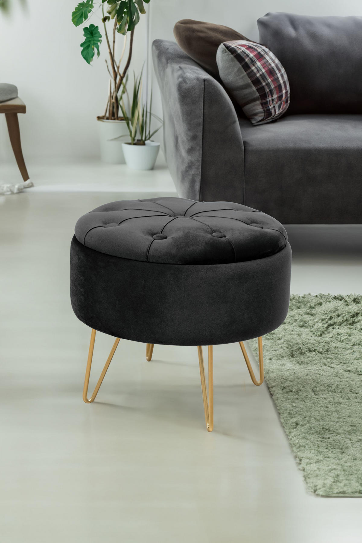 POUF Schwarz 38x38x33 cm - Goldfarben/Schwarz, Textil/Metall (38/33/38cm) - Akord