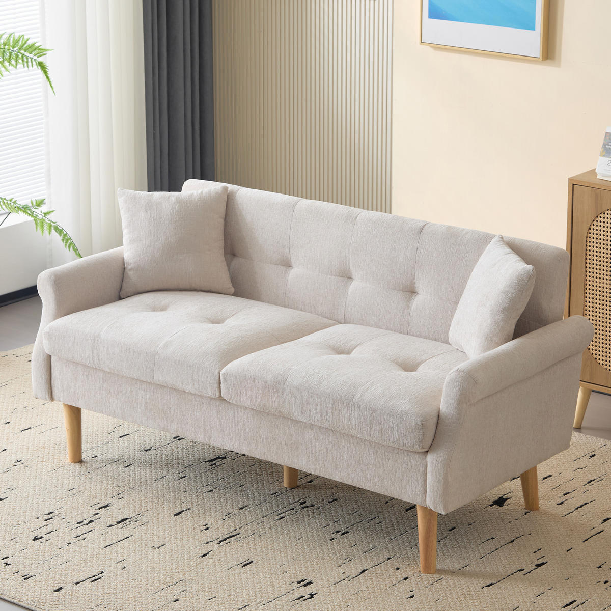 SOFA Modernes 2-Sitzer mit Stoffbezug, Hellgrau – Kompakt, bequem, stilvoll, 160 x 85 x 80 cm - Beige, Holzwerkstoff/Textil (162/77/74cm) - Urban Meuble