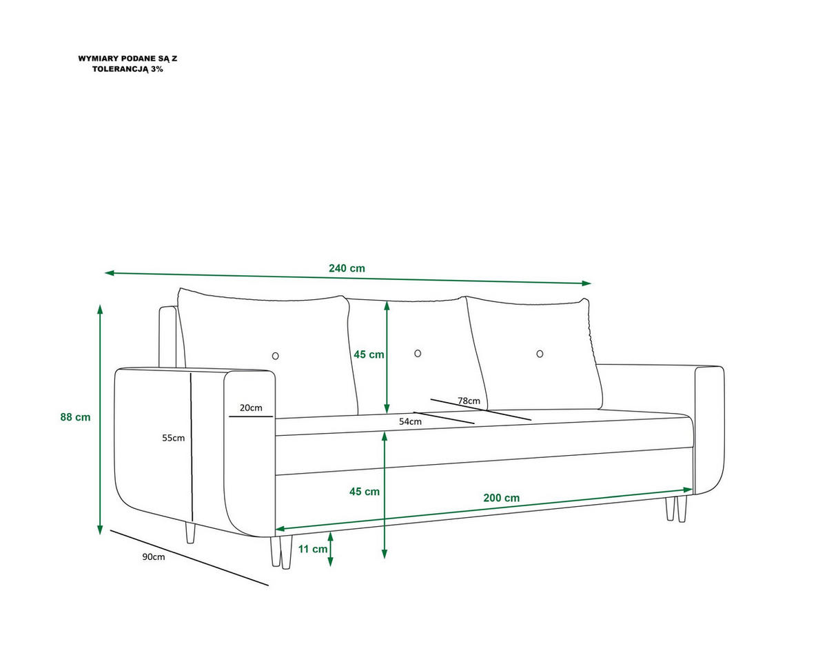 SOFA DELFIN mit Schlaffunktion ITAKA 11 Sofa mit Stauraum - Dunkelblau, Textil (90/88/240cm) - Bedante