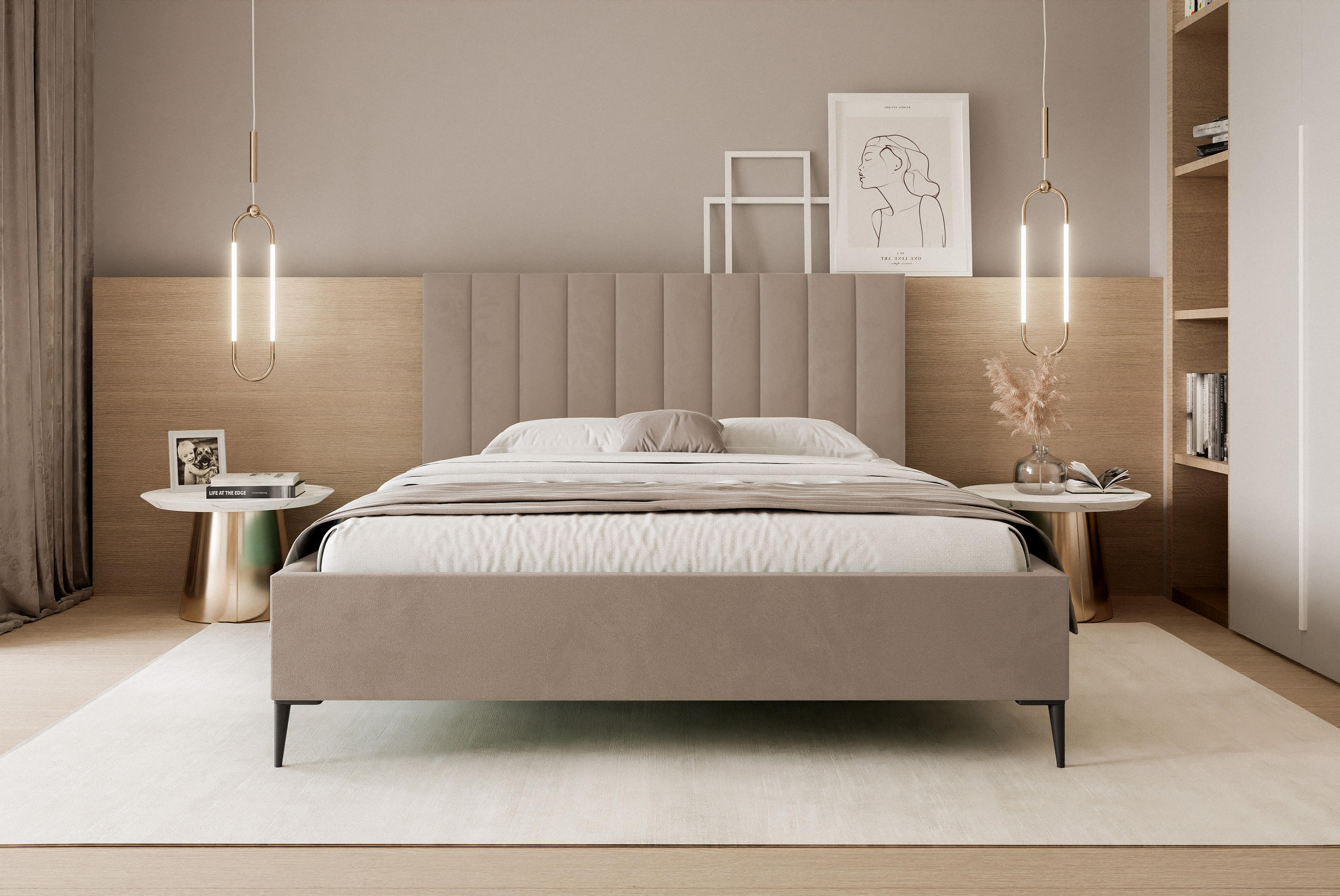 POLSTERBETT Mona SLIM III Polsterbett für Ihr Schlafzimmer aus VELUTTO-Stoff, 200x200 cm Beige - Beige/Schwarz, Holzwerkstoff/Kunststoff (200/200cm) - DomoHome