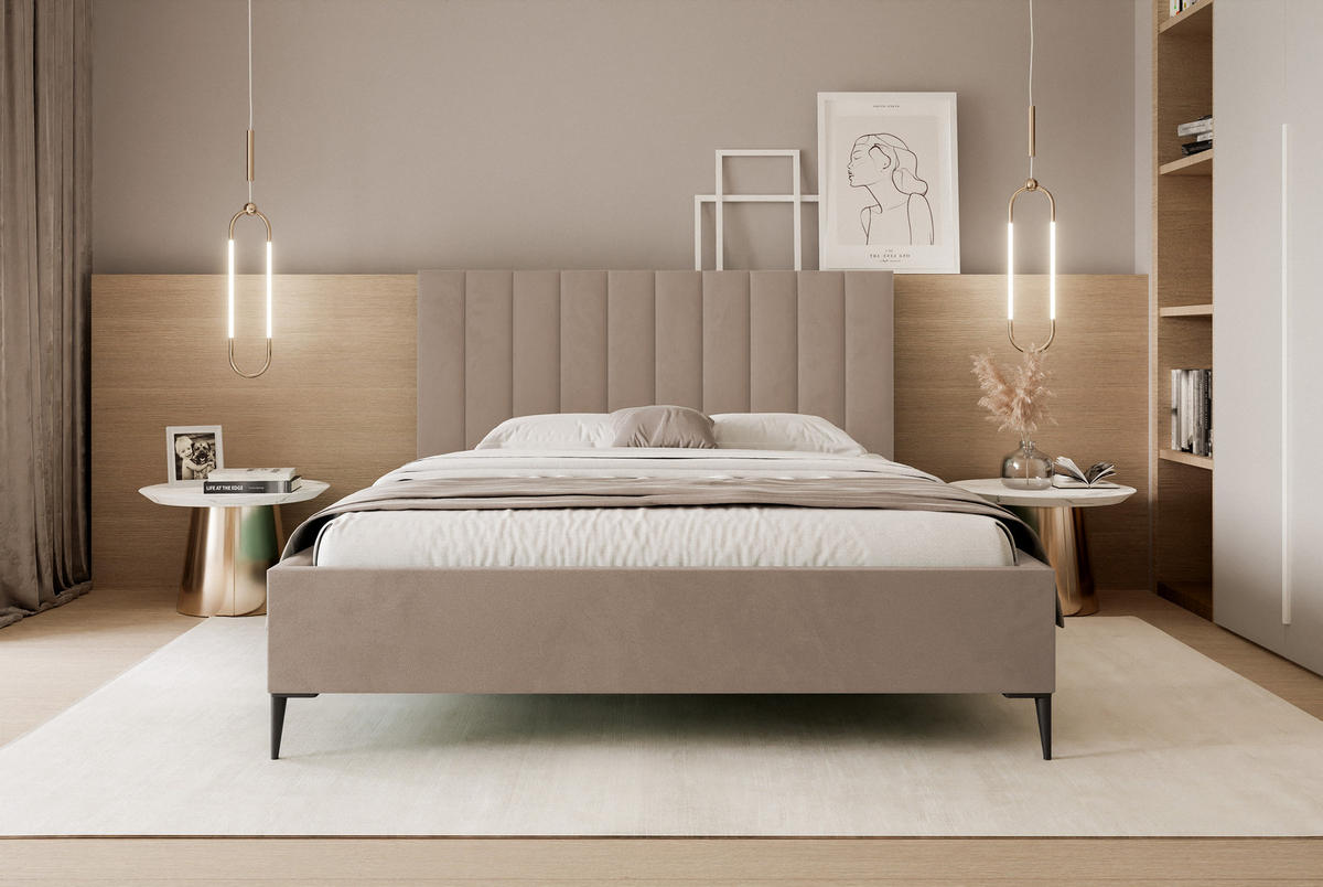 POLSTERBETT Mona SLIM III Polsterbett für Ihr Schlafzimmer aus VELUTTO-Stoff, 200x200 cm Beige - Beige/Schwarz, Holzwerkstoff/Kunststoff (200/200cm) - DomoHome