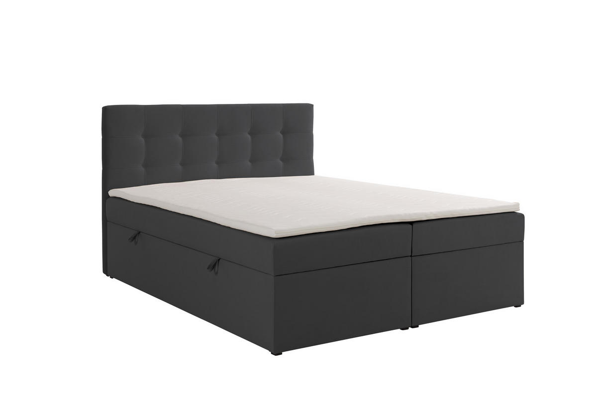 BOXBETT VELLIS mit Topper und Bettkasten, Grau, 200x200 cm - Grau, Textil (200/200cm) - KS Home Concept