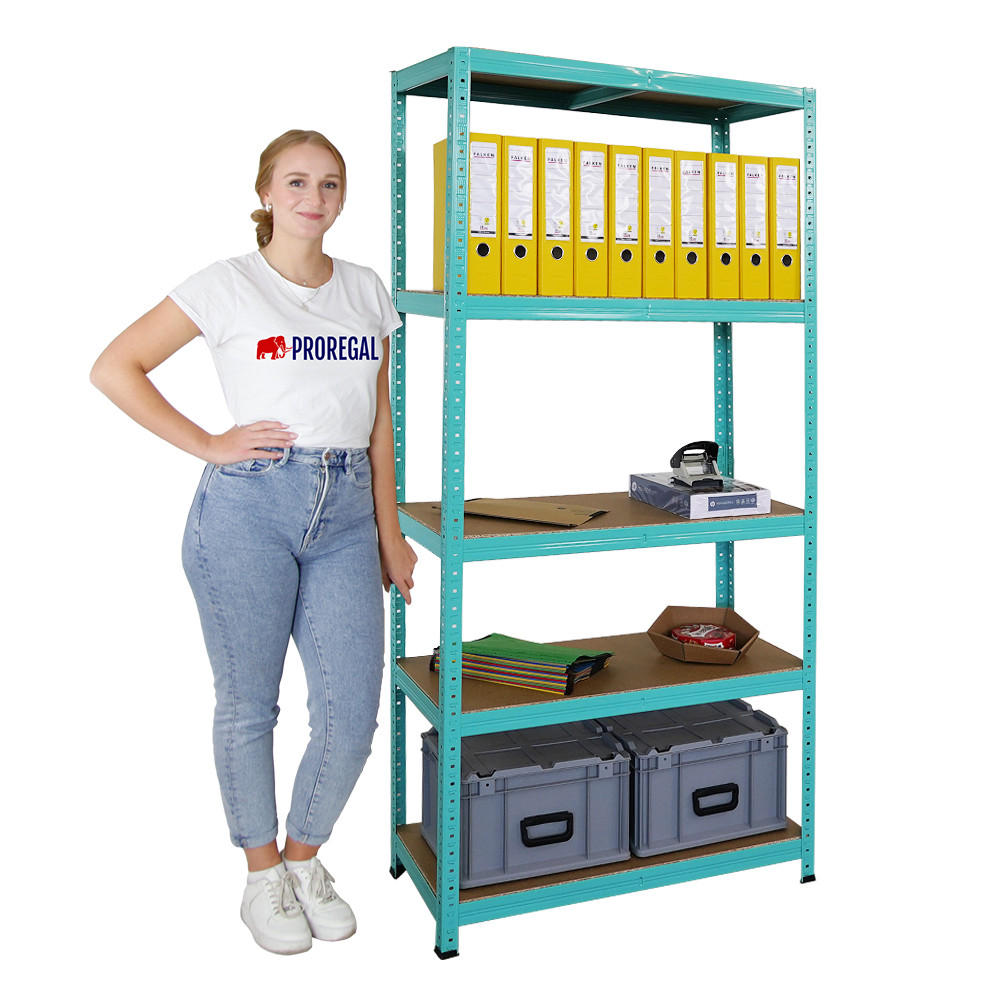 WOHNREGAL GREEN HULK, HxBxT 180x90x40cm, Fachlast 175kg, 5 Ebenen, Grün - Grün, Metall (90/180/40cm) - PROREGAL