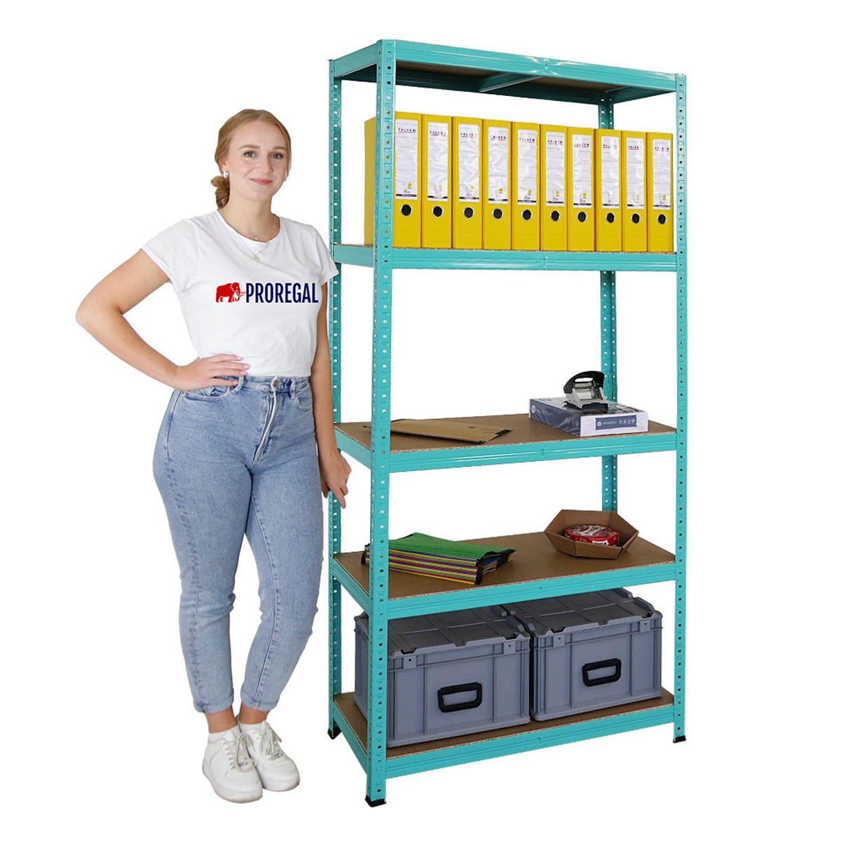 WOHNREGAL GREEN HULK, HxBxT 180x90x40cm, Fachlast 175kg, 5 Ebenen, Grün - Grün, Metall (90/180/40cm) - PROREGAL