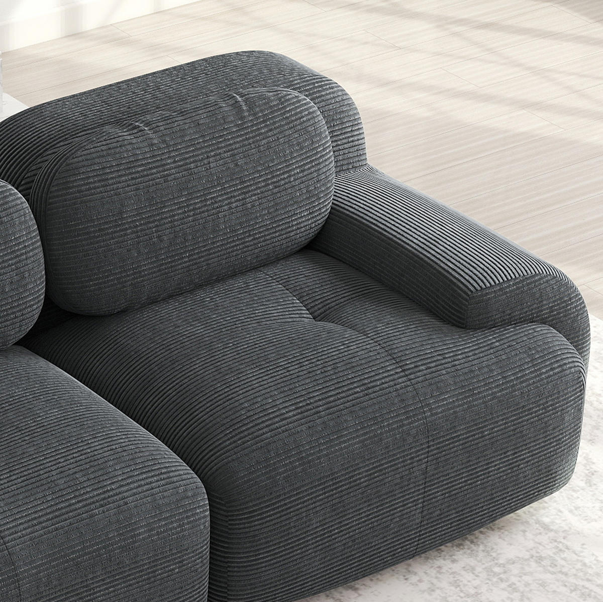 ECKSOFA modular rahmenlos mit Chaiselongue, 32D-Hochdichteschaum, Cordstoff und montagefreier Nutzung, Grau - Grau, Textil (388/178cm) - Redom