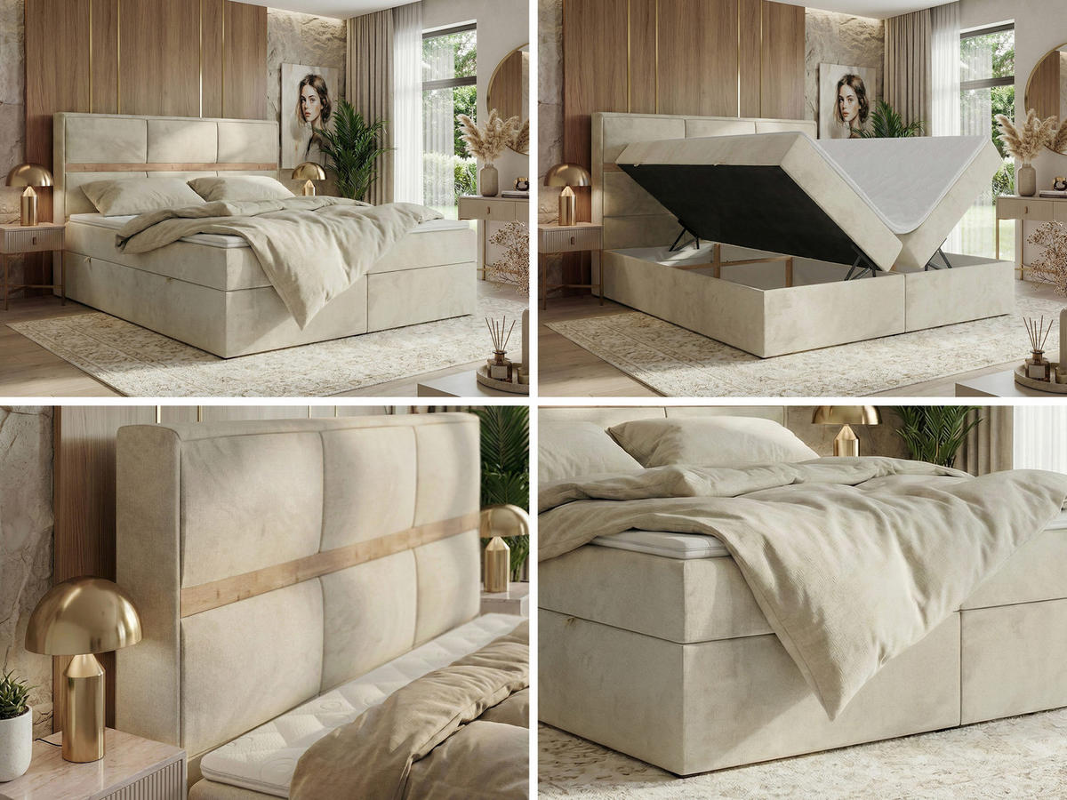 POSTEL BOXSPRING ORVO 160/200 - Béžová Samet - Topper Visco - H3 - černá/béžová, textil/plast (160/200cm) - MKS