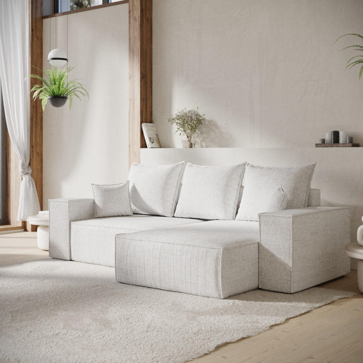 ECKSOFA SENSO mit Schlaffunktion Creme im Neve Stoff - Creme/Schwarz, Holz/Holzwerkstoff (255/148cm) - AltaBeds