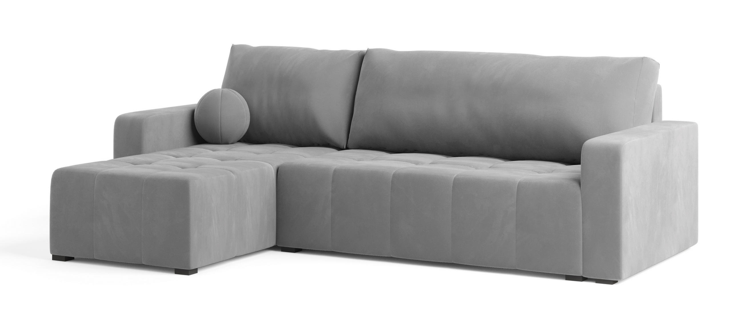ECKSOFA VOLIRA Hellgrau Plüsch-Stoff mit Schlaffunktion - Hellgrau, Holz (230/143cm) - MASSENO