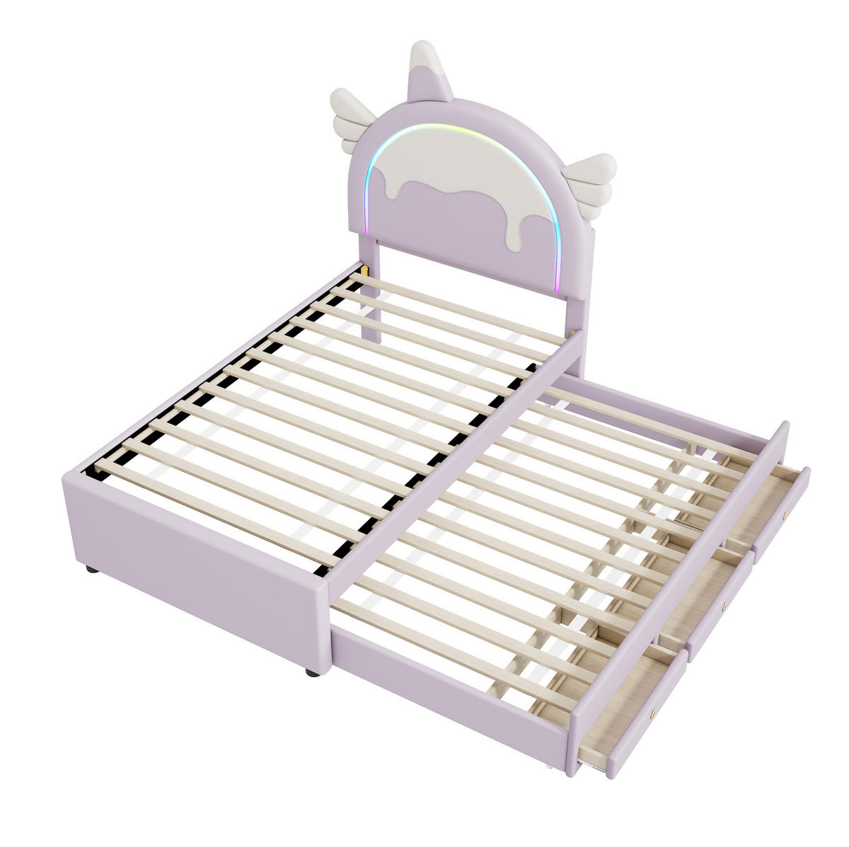 KINDERBETT Einhornform 90/200 cm Violett mit ausziehbarem Rollbett - Violett, Textil (90/200cm) - MIVRAY