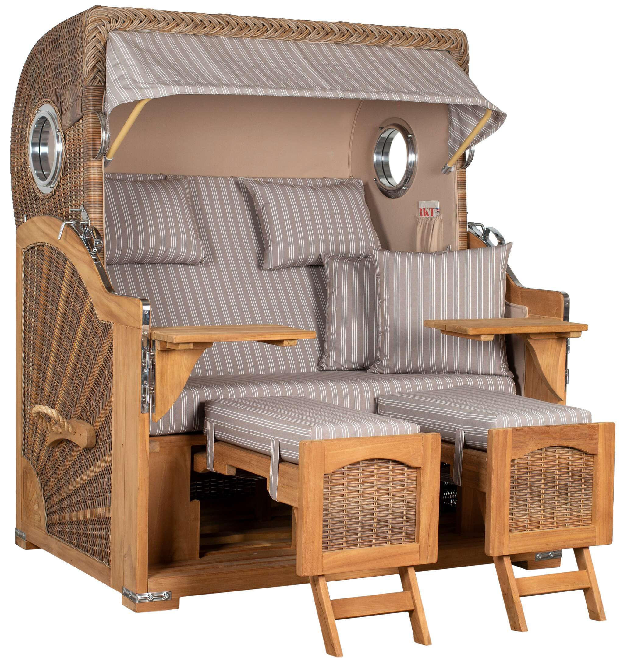 STRANDKORB XXL Düne Grande Teak Banana - Braun/Grau, Metall (142/170/95cm) - Mr. Deko