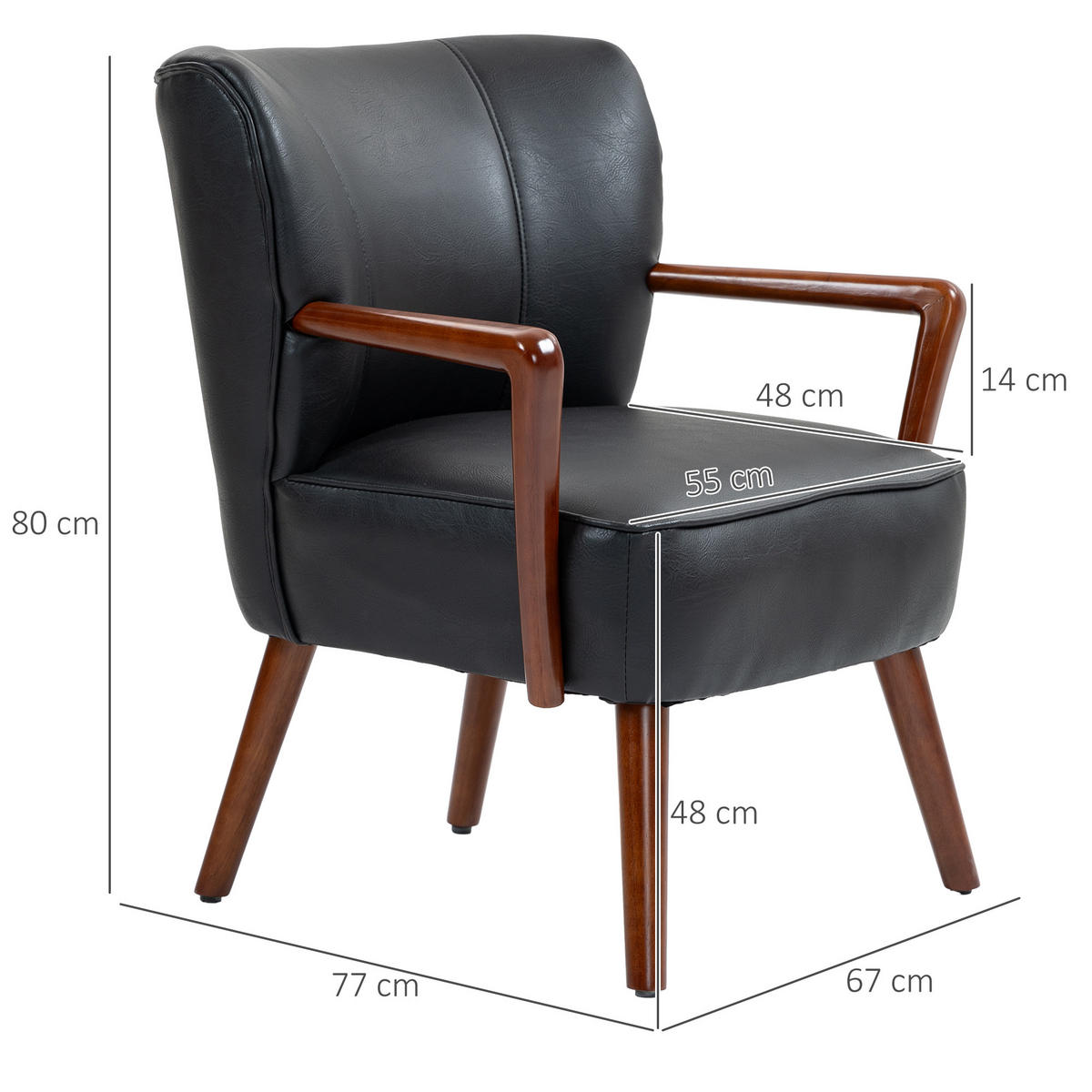 ARMLEHNSTUHL Schwarz 67.0/77.0/80.0 cm - Schwarz, Leder (77/80/67cm)