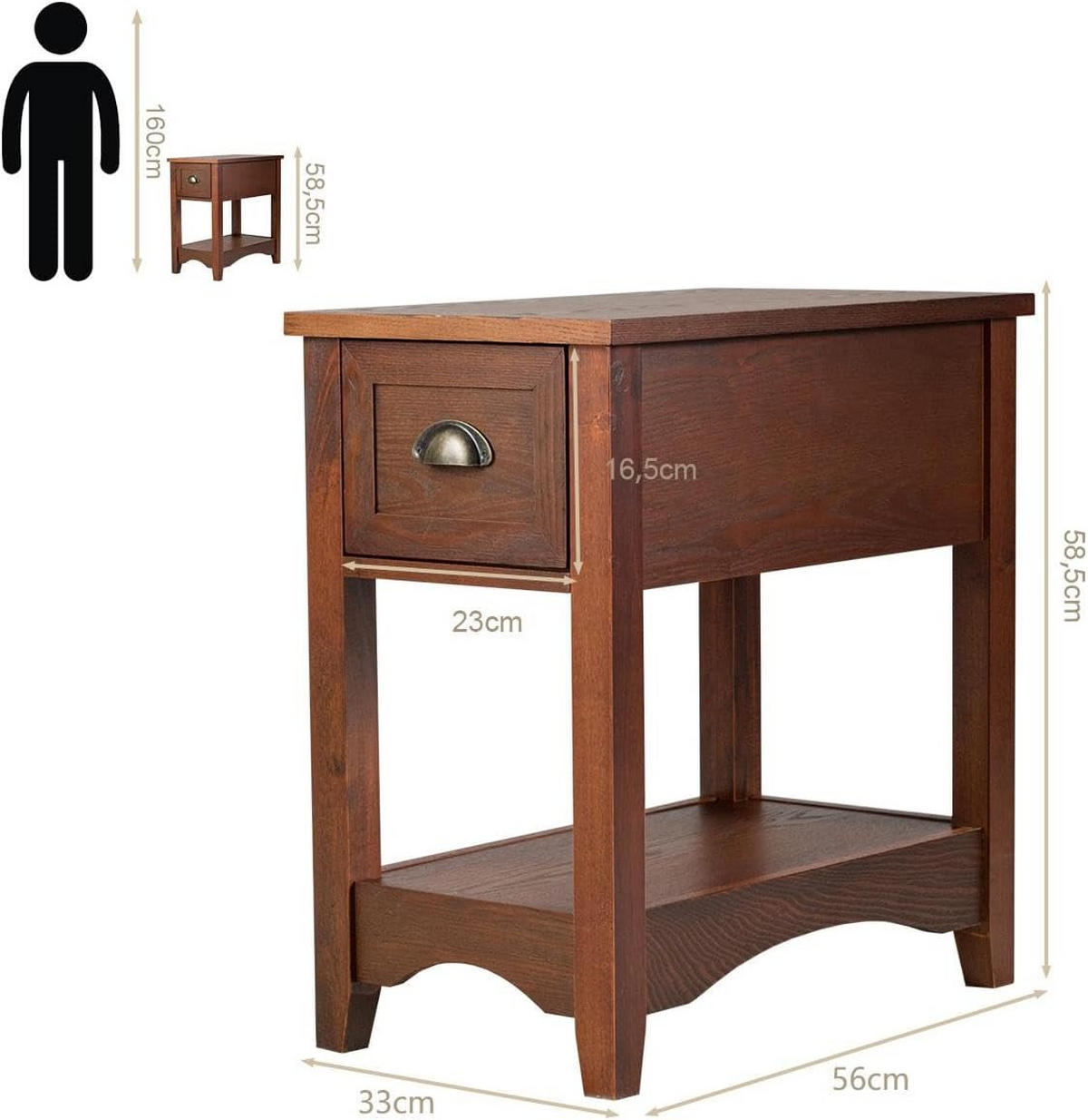BEISTELLTISCH 59cm Braun(2er-Set) - Braun, Holz (56/33/59cm) - COSTWAY