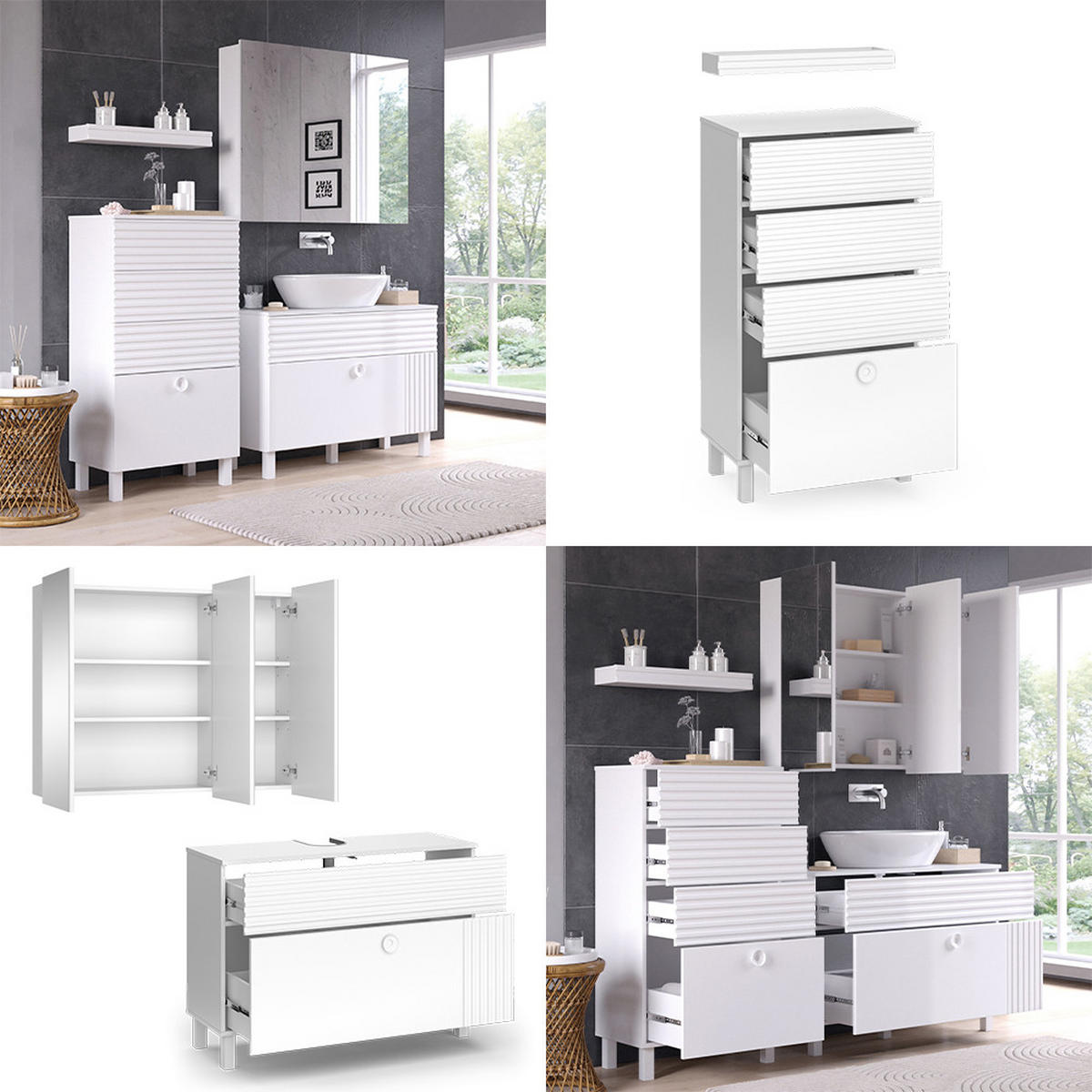 BADMÖBEL-SET Sola Weiß 3 Teile, mit Midischrank - Weiß, Holzwerkstoff (100/72/37cm) - Vicco