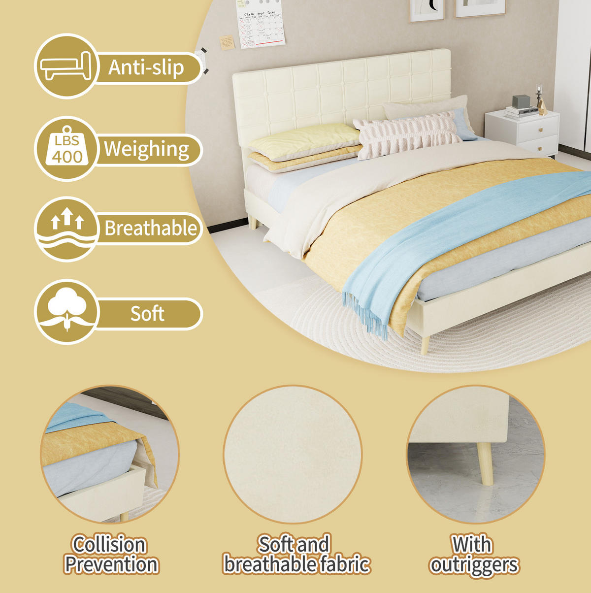 POLSTERBETT 160/200 cm in Beige aus Samt mit gepolstertem Kopfteil - Beige, Textil (160/200cm) - Flora Grace