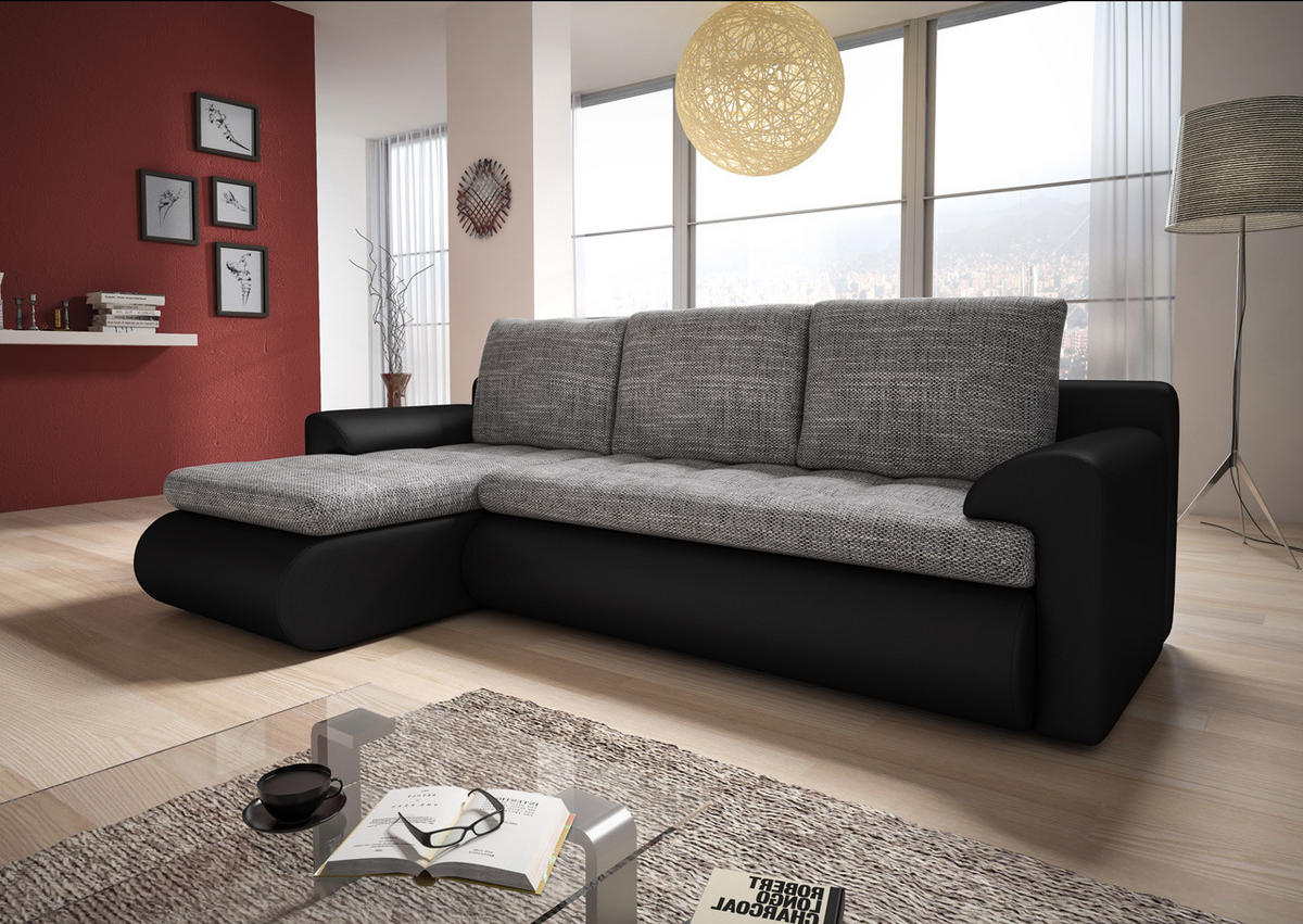ECKSOFA Santi, Seite: Links - Schwarz/Grau, Holz/Textil (226/152cm) - Sofnet