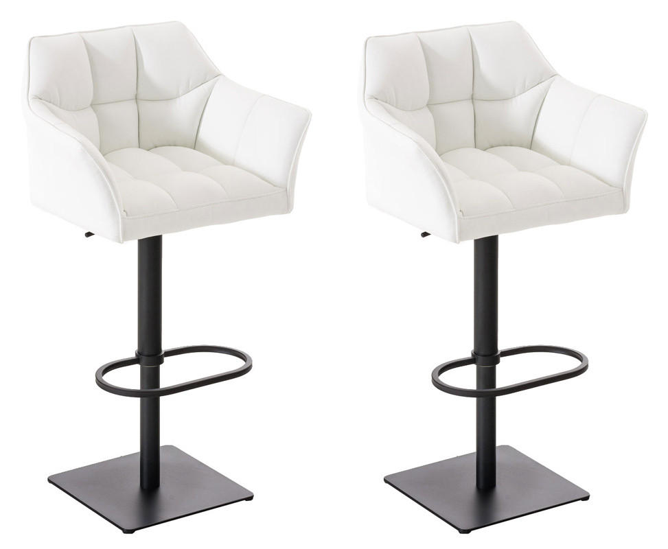 BARHOCKER 2er Set Sihar Kunstleder Weiß Schwarz - Weiß, Leder/Metall (64/88/45cm) - DELUKE
