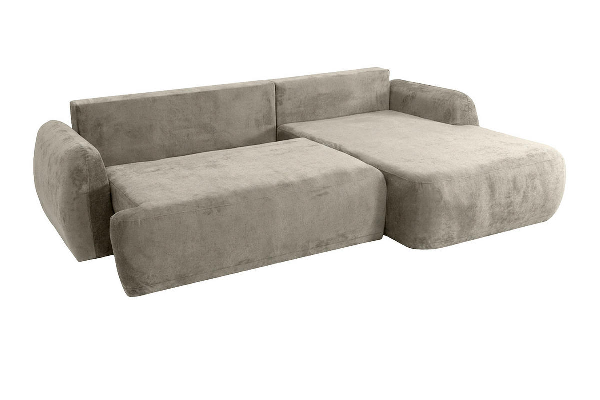 ECKSOFA Mit Schlaffunktion Und Bettkasten, Chenille-Stoff Perfecto, Beige, Rechts, HELA II - Beige, Holz (280/184cm) - Kaiser Möbel
