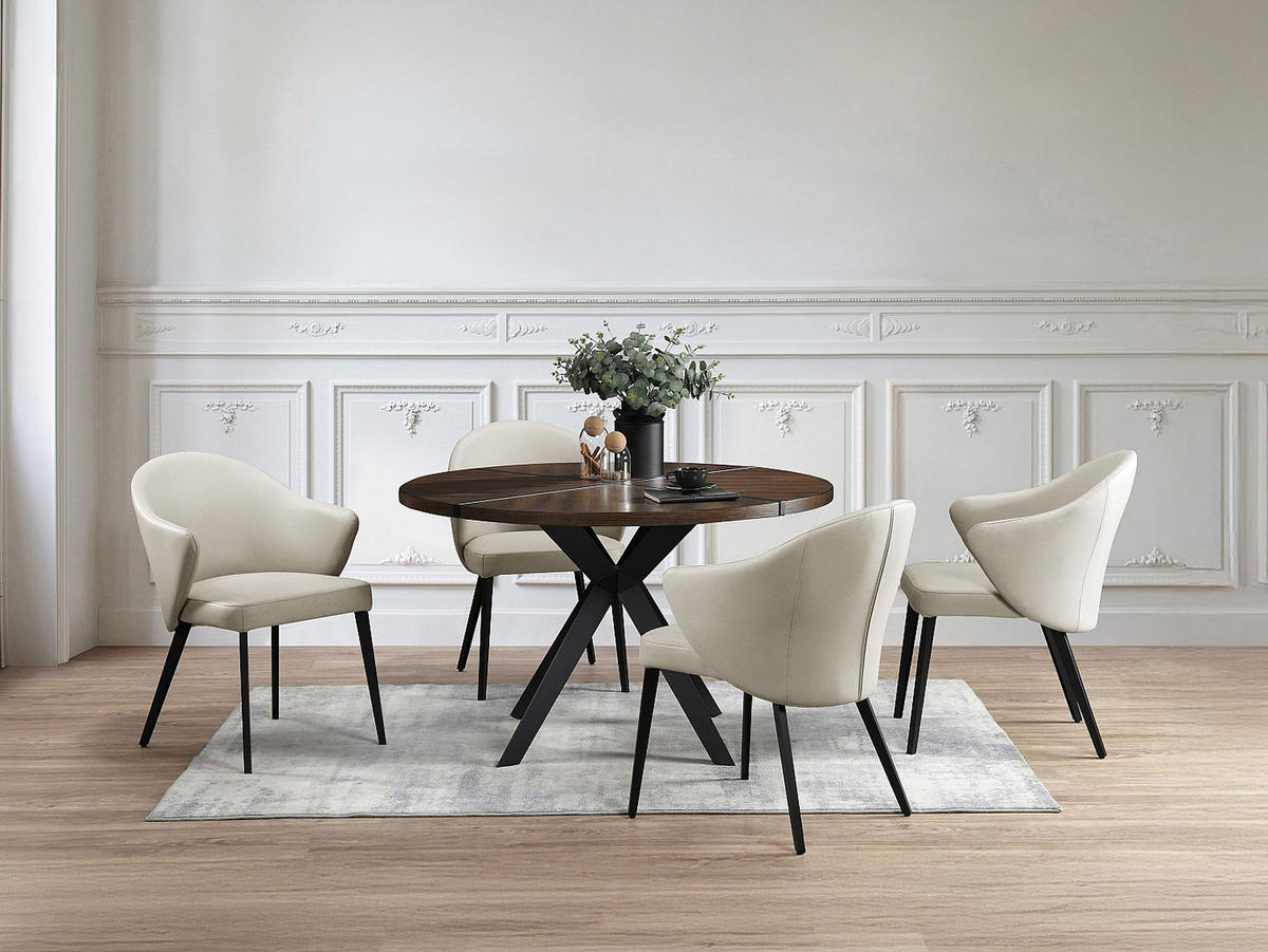 STUHL mit Armlehnen - Leder & Stahl - Schwarz/Beige - MIBELLY - Beige, Leder (58/84/62.5cm) - Vente-Unique