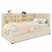 POLSTERBETT 90/200 mit 2 Schubladen, USB-C, Ablagefächern und Lattenrost aus Leinen - Beige, Holzwerkstoff/Textil (90/200cm) - EVRYAE