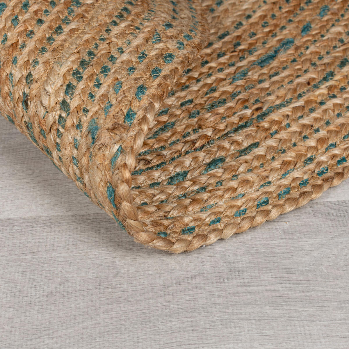 TEPPICH Jute in Naturtönen, handgewebt EDEN, Braun-Blau 180x180 cm - Blau/Braun, Naturmaterialien (180/180cm) - KADIMA DESIGN