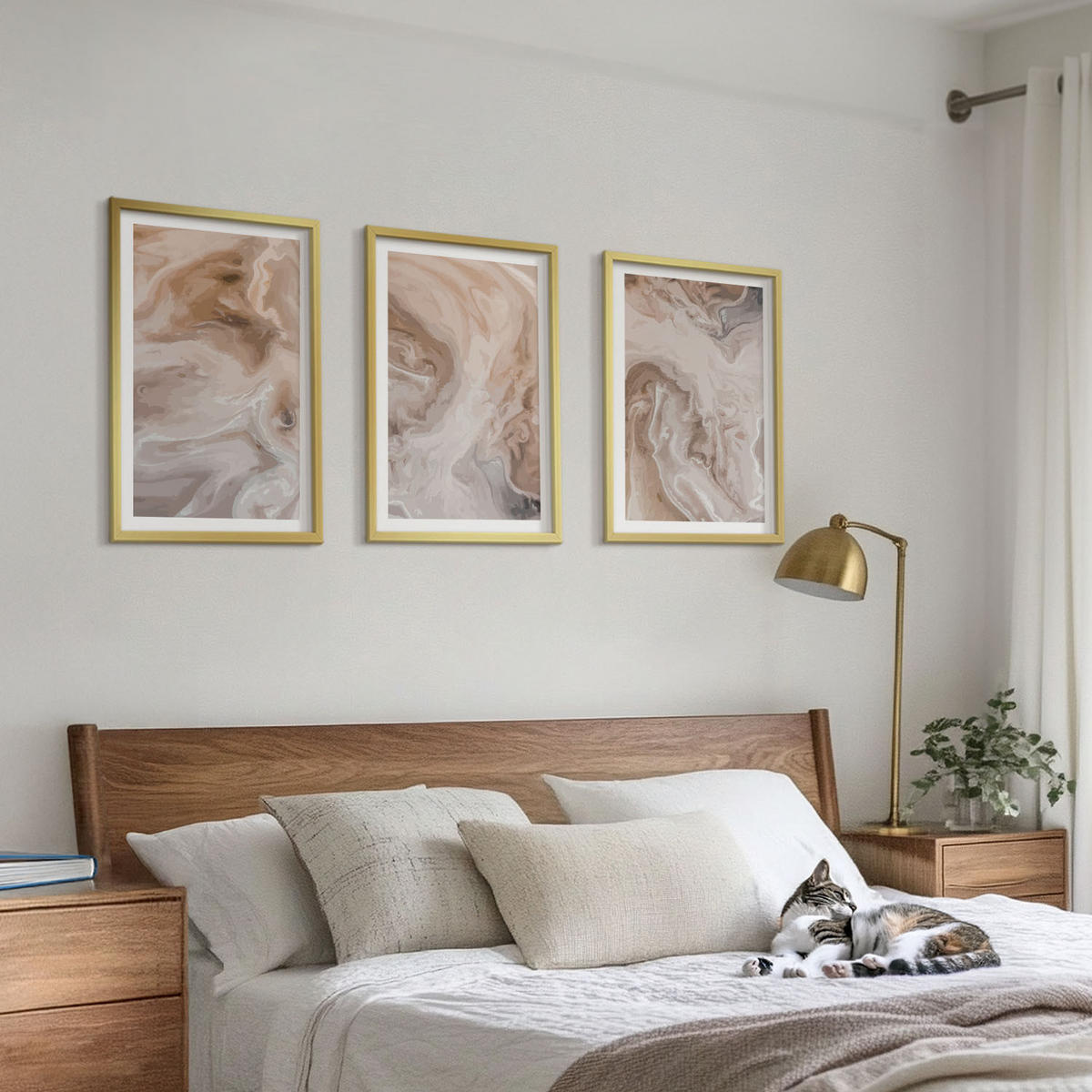 BILDER SET 3er Set - 40x60 cm Goldrahmen - abstrakte Marmortexturen - Goldfarben, Kunststoff (40/60cm) - TULUP