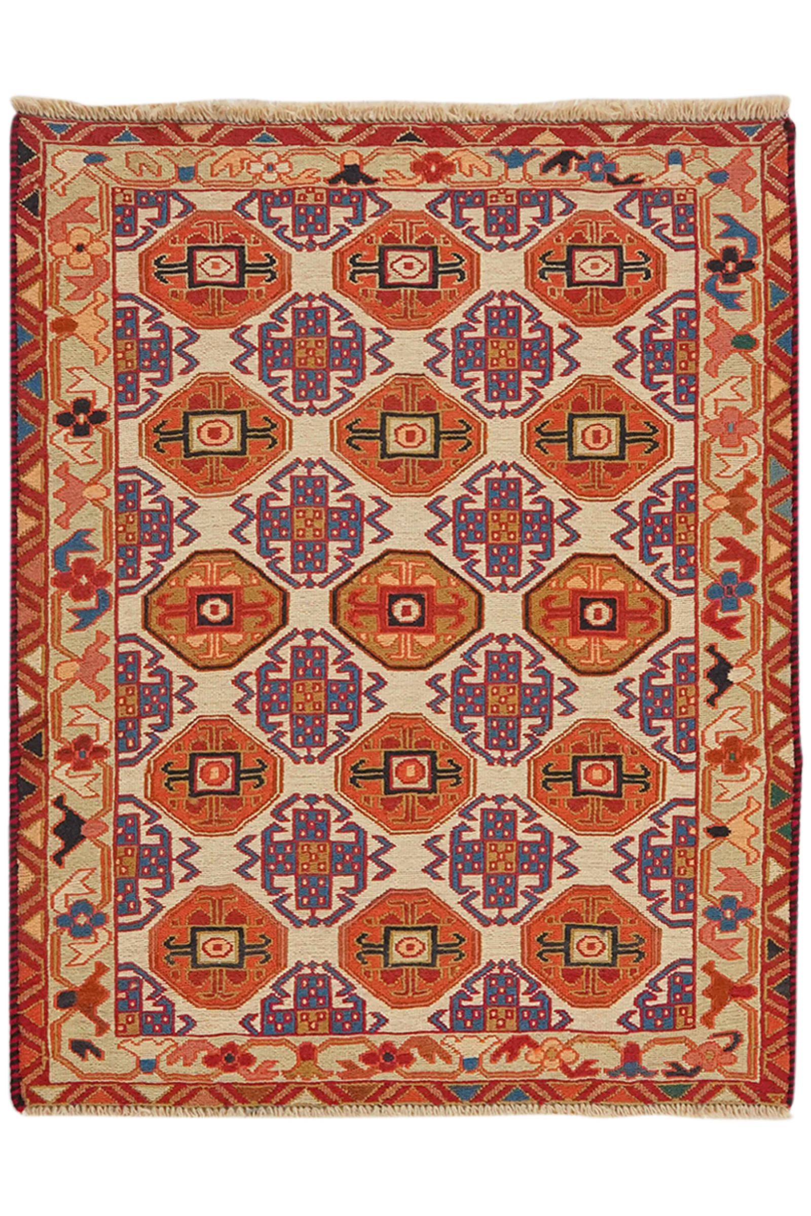 HANDWEBTEPPICH Sumak Shahsavan Beige 96/78 cm Schurwolle - Beige, Textil (78/96cm) - Looma