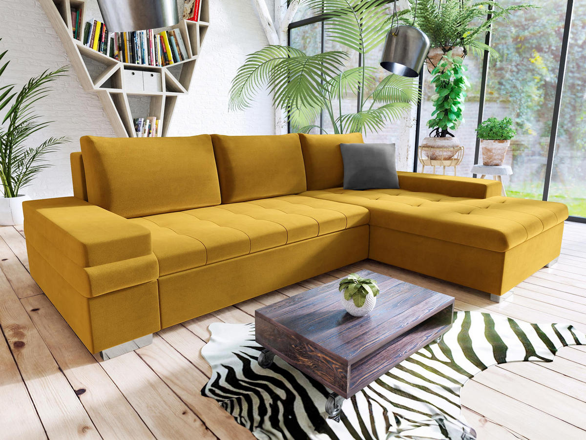 ECKSOFA Bangkok Mini - Gelb/Silberfarben, Holz/Textil (274/182cm) - MIRJAN24